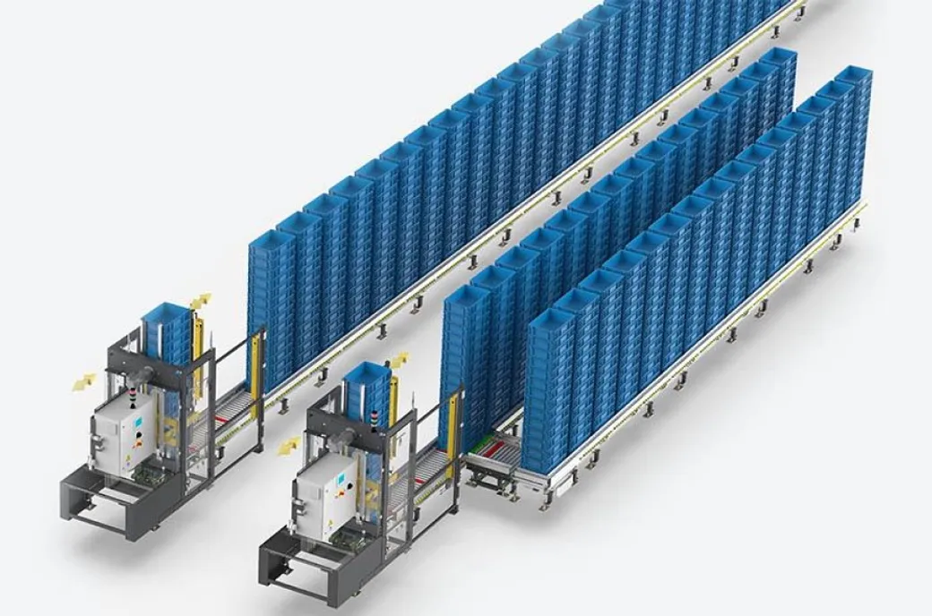 machine bufferen van kratten